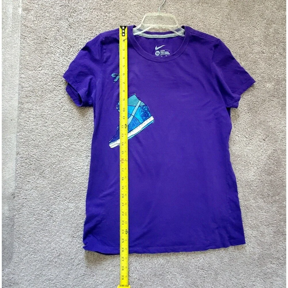 Nike Slim Fit T-shirt Women XL Purple With High Top Sneaker Over Shoulder